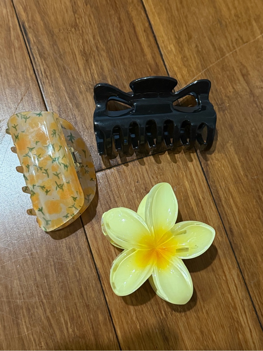 Hair Clip Set - Black, Yellow Floral, Yellow Flower